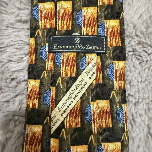 Ermenegildo Zegna Vintage‎ Mens Tie 100% SILK 90's YELLOW Flower - Picture 1 of 7